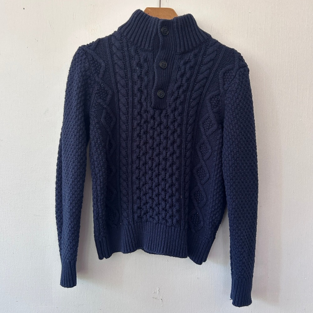 Gap Kids Sweater Boys Size L 10 Navy Blue Cable Knit Mock Neck Preppy Classic